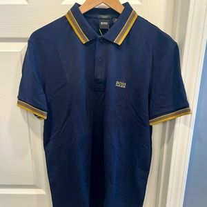 NWT Mens Large Navy Hugo Boss Cotton Paddy Polo Shirt, Regular Fit